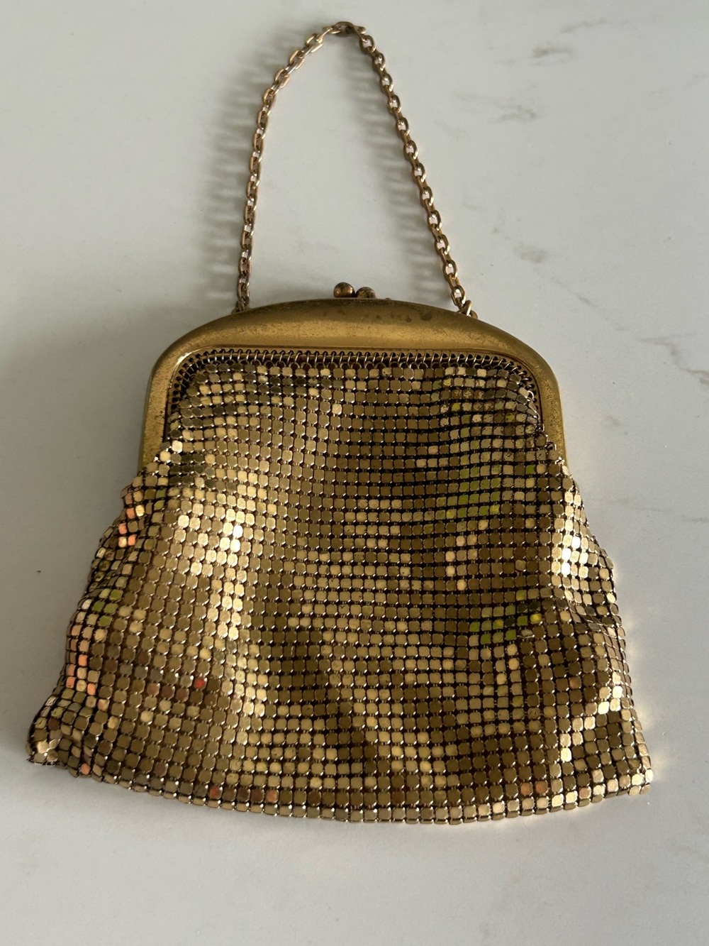 Vintage | Whiting & Davis | Small | Gold | Purse | 4” bag | 3.5” chain